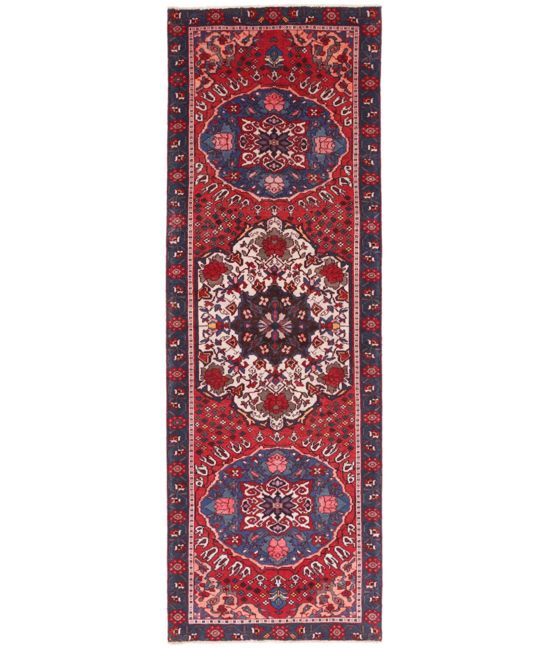Hand Knotted Persian Hamadan Wool Rug - 3'4'' x 9'9'' 3' 4" X 9' 9" ( 102 X 297 ) / Red / Grey
