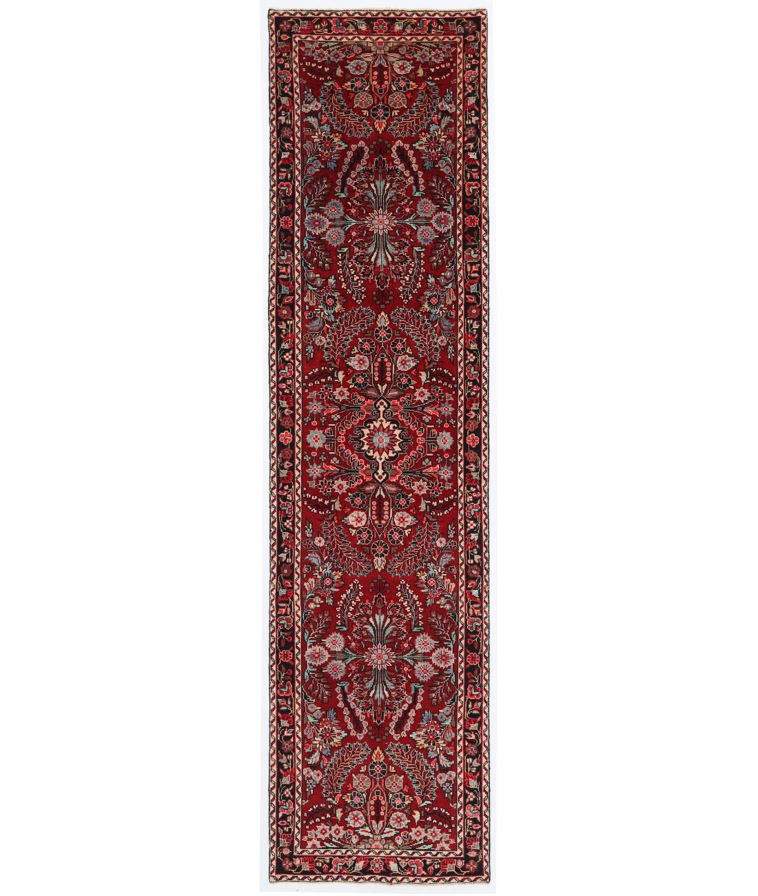 Hand Knotted Persian Lilian Wool Rug - 3'4'' x 13'1'' 3' 4" X 13' 1" ( 102 X 399 ) / Red / Black