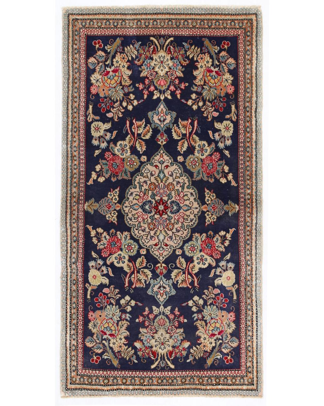 Hand Knotted Persian Qum Wool Rug - 2'7'' x 5'0'' 2' 7" X 5' 0" ( 79 X 152 ) / Blue / Grey