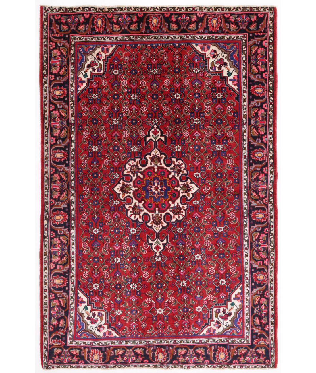 Hand Knotted Persian Bijar Wool Rug - 4'3'' x 6'4'' 4' 3" X 6' 4" ( 130 X 193 ) / Red / Black