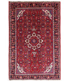 Hand Knotted Persian Bijar Wool Rug - 4'3'' x 6'4'' 4' 3" X 6' 4" ( 130 X 193 ) / Red / Black