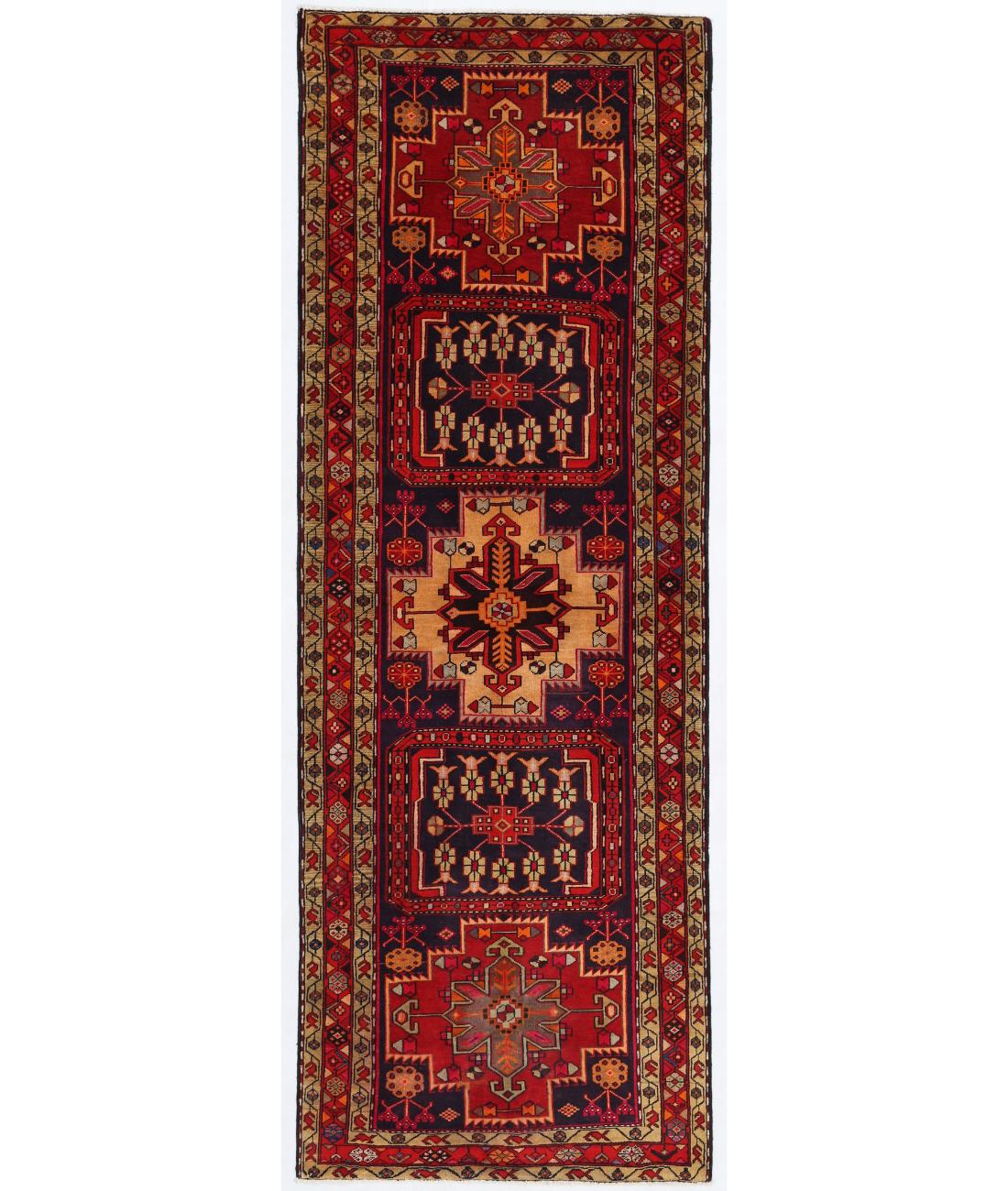 Hand Knotted Persian Hamadan Wool Rug - 3'9'' x 10'8'' 3' 9" X 10' 8" ( 114 X 325 ) / Red / Black