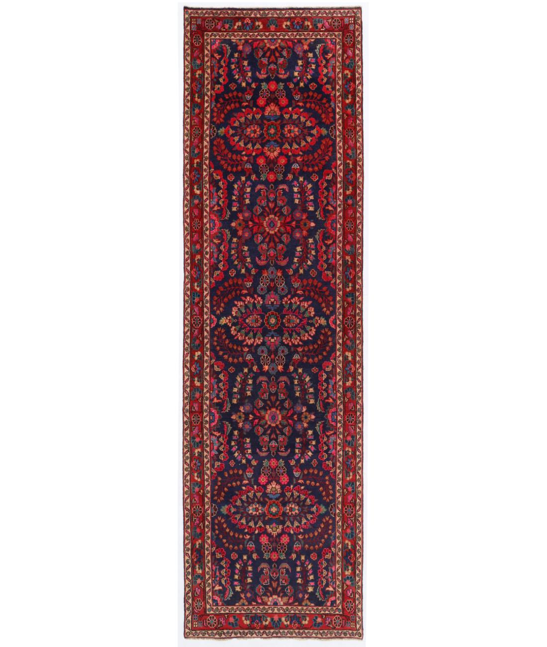 Hand Knotted Persian Lilian Wool Rug - 3'8'' x 12'9'' 3' 8" X 12' 9" ( 112 X 389 ) / Blue / Red