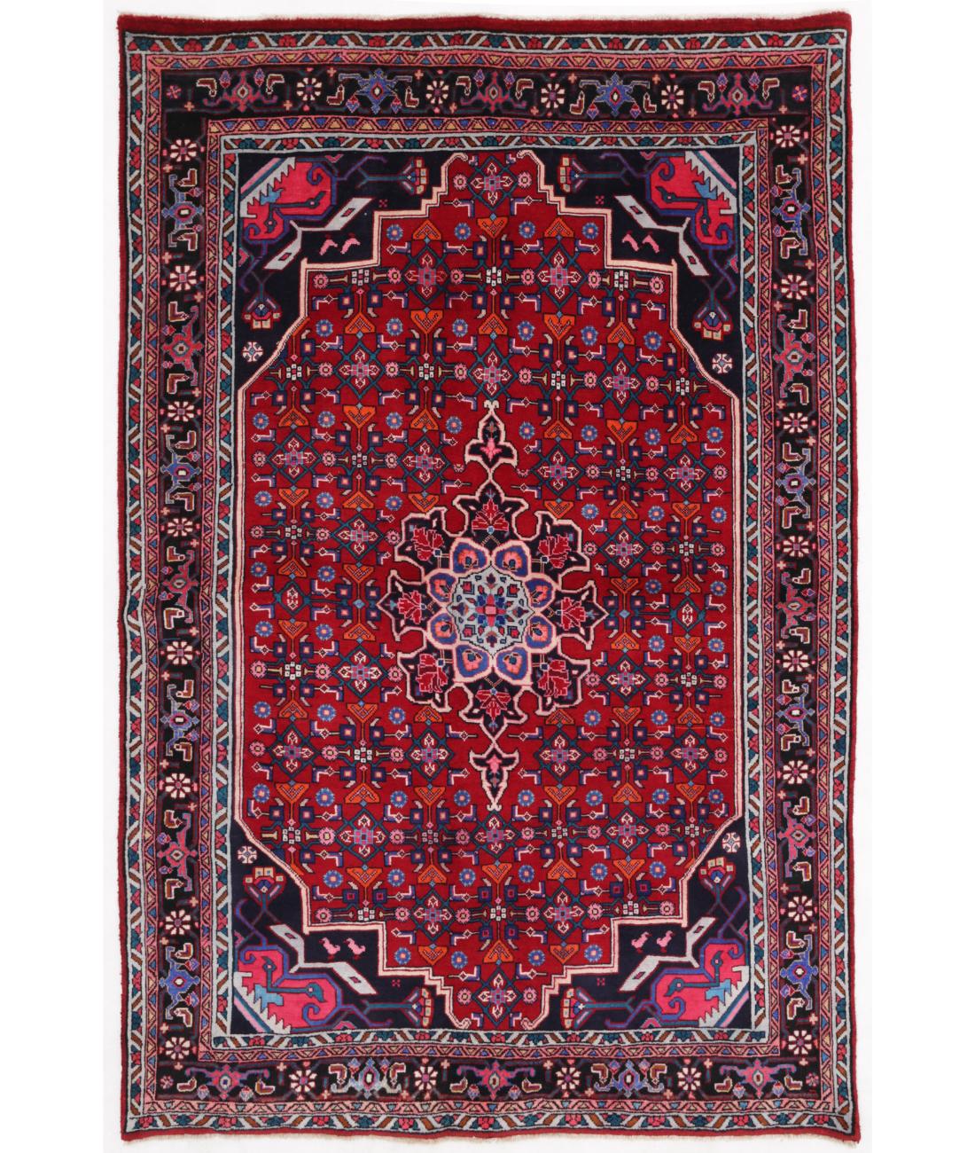 Hand Knotted Persian Bijar Wool Rug - 4'4'' x 6'7'' 4' 4" X 6' 7" ( 132 X 201 ) / Red / Black