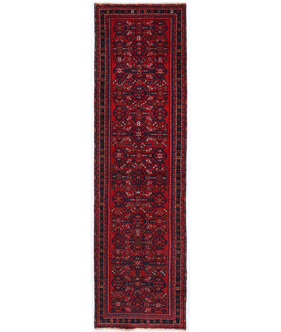 Hand Knotted Persian Hamadan Wool Rug - 2'10'' x 10'3'' 2' 10" X 10' 3" ( 86 X 312 ) / Red / Black
