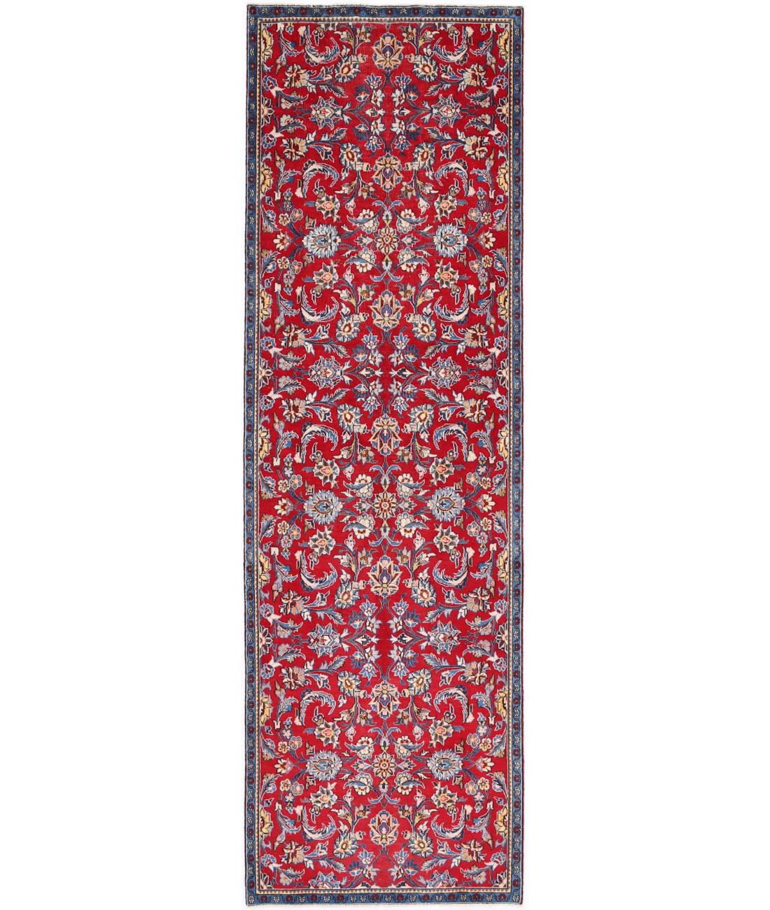 Hand Knotted Persian Isfahan Wool Rug - 3'4'' x 10'10'' 3' 4" X 10' 10" ( 102 X 330 ) / Red / Blue