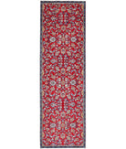 Hand Knotted Persian Isfahan Wool Rug - 3'4'' x 10'10'' 3' 4" X 10' 10" ( 102 X 330 ) / Red / Blue