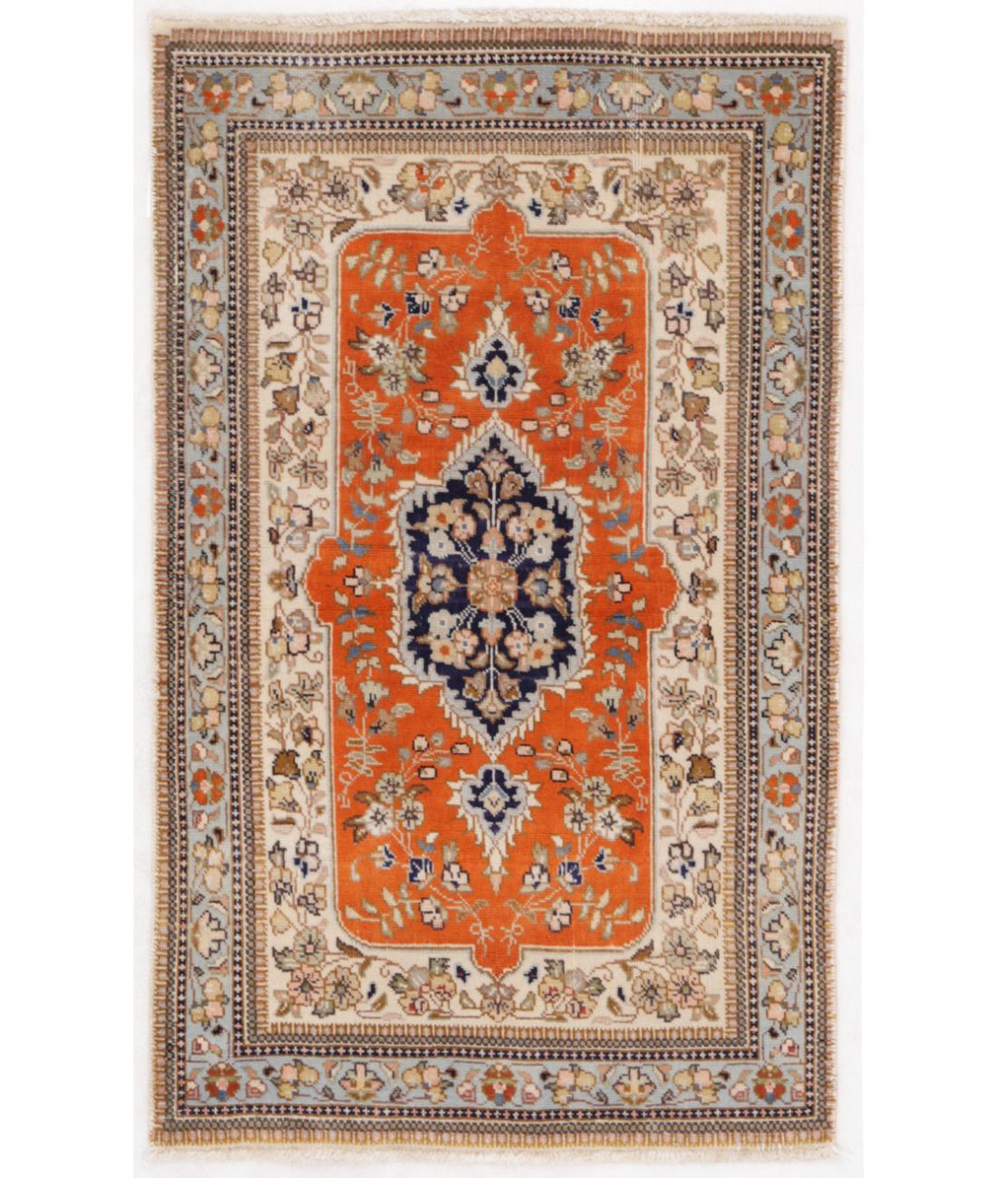 Hand Knotted Persian Tabriz Wool Rug - 2'5'' x 4'0'' 2' 5" X 4' 0" ( 74 X 122 ) / Ivory / Orange