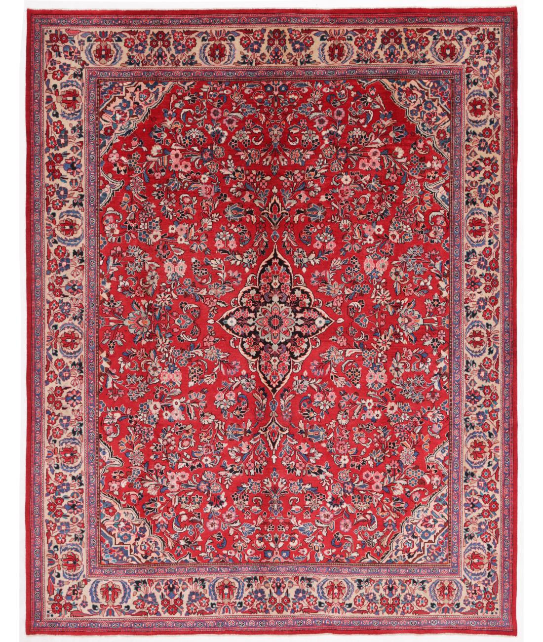 Hand Knotted Persian Lilian Wool Rug - 10'4'' x 13'3'' 10' 4" X 13' 3" ( 315 X 404 ) / Red / Ivory