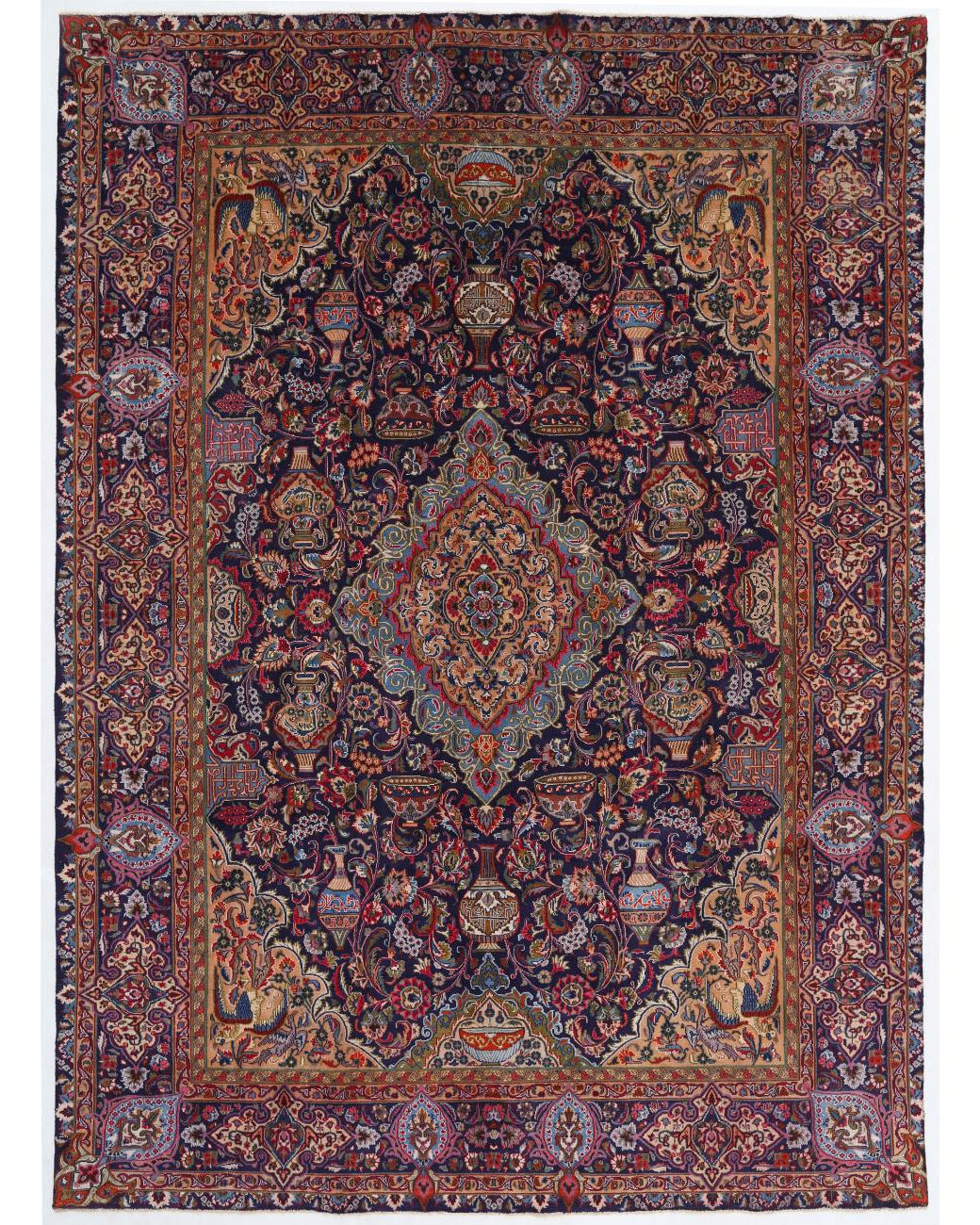 Hand Knotted Persian Kashmar Wool Rug - 9'2'' x 12'10'' 9' 2" X 12' 10" ( 279 X 391 ) / Black / Red