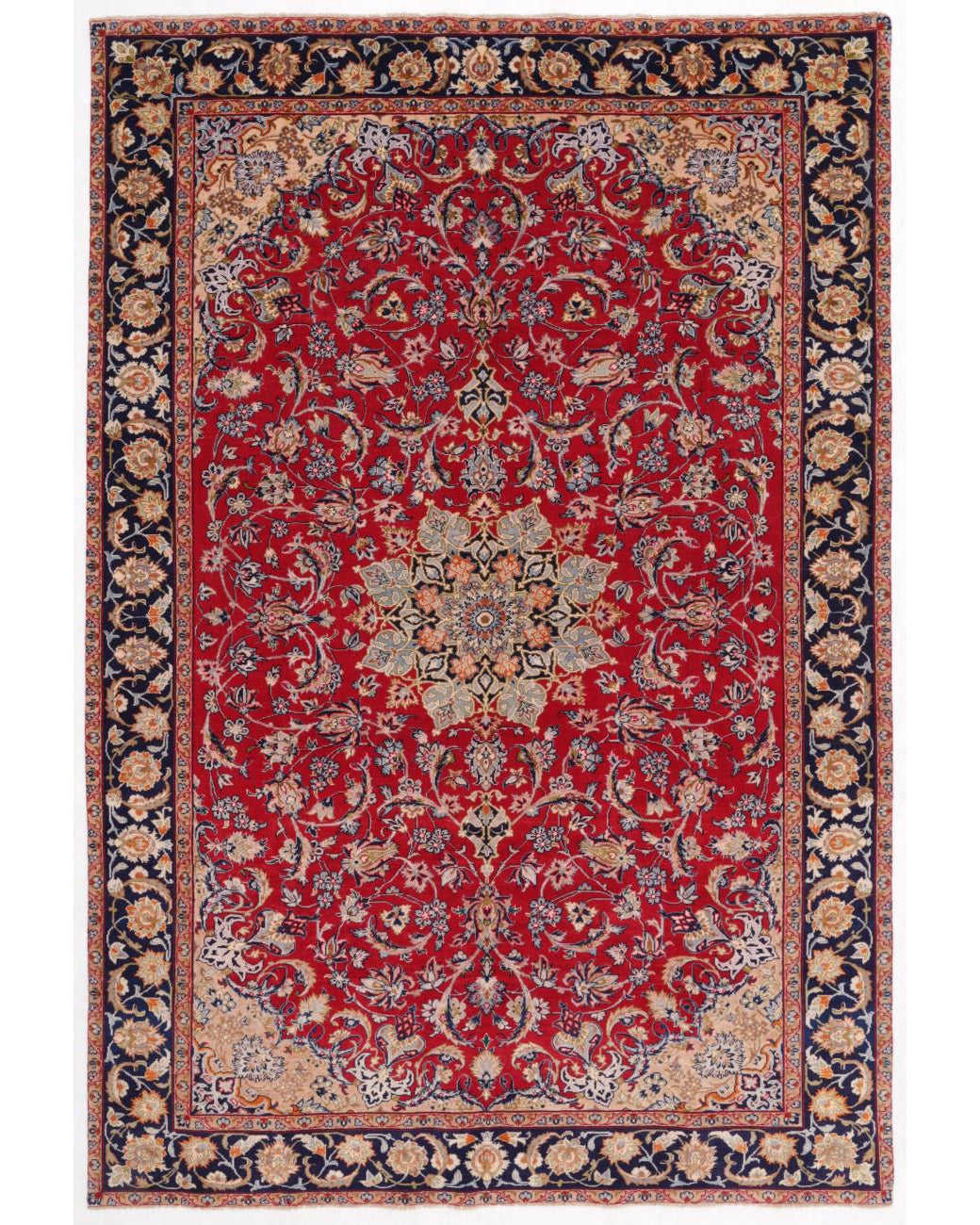Hand Knotted Persian Najafabad Wool Rug - 7'6'' x 11'2'' 7' 6" X 11' 2" ( 229 X 340 ) / Red / Blue