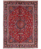 Hand Knotted Persian Mashad Wool Rug - 7'10'' x 10'10'' 7' 10" X 10' 10" ( 239 X 330 ) / Red / Blue