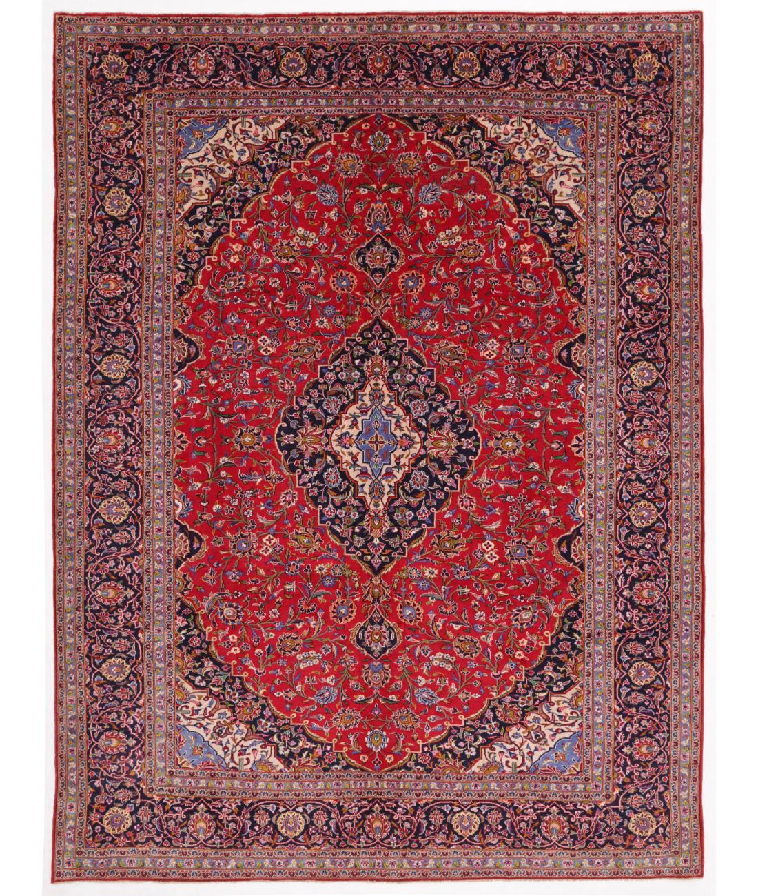 Hand Knotted Persian Kashan Wool Rug - 9'7'' x 12'9'' 9' 7" X 12' 9" ( 292 X 389 ) / Red / Black