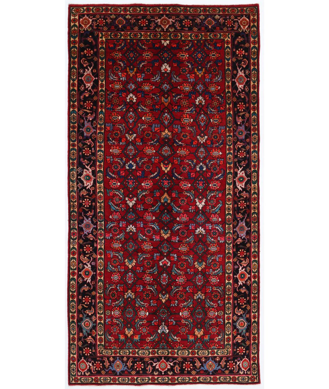 Hand Knotted Persian Hamadan Wool Rug - 4'11'' x 10'2'' 4' 11" X 10' 2" ( 150 X 310 ) / Red / Black