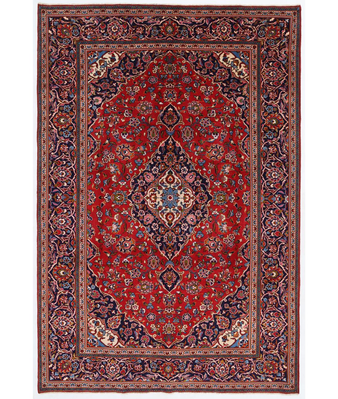 Hand Knotted Persian Kashan Wool Rug - 7'11'' x 11'8'' 7' 11" X 11' 8" ( 241 X 356 ) / Red / Blue