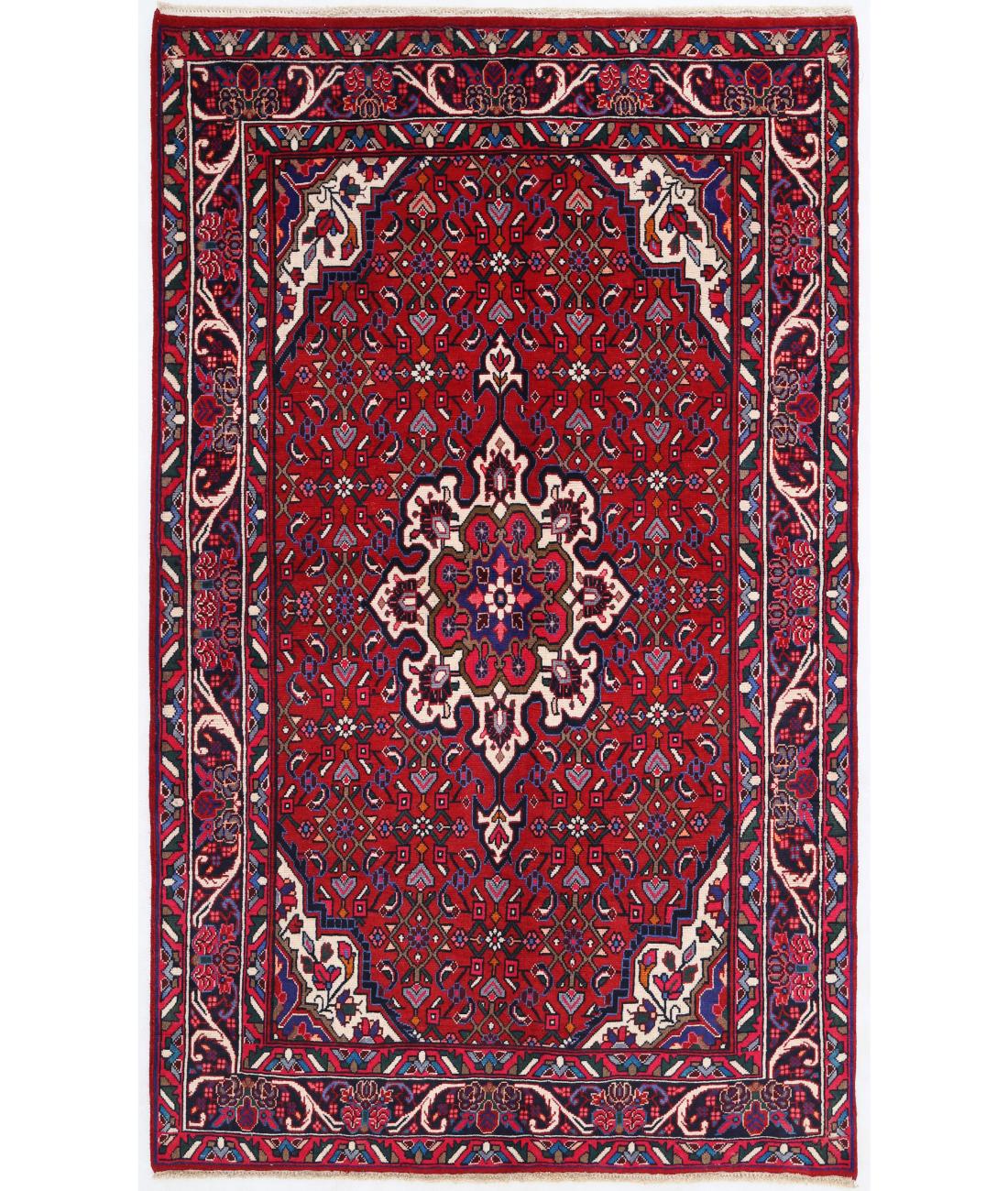 Hand Knotted Persian Bijar Wool Rug - 4'1'' x 6'8'' 4' 1" X 6' 8" ( 124 X 203 ) / Red / Black