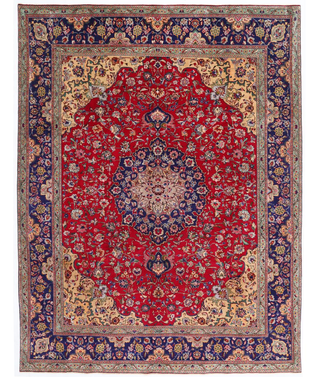 Hand Knotted Persian Tabriz Wool Rug - 10'1'' x 13'0'' 10' 1" X 13' 0" ( 307 X 396 ) / Red / Blue