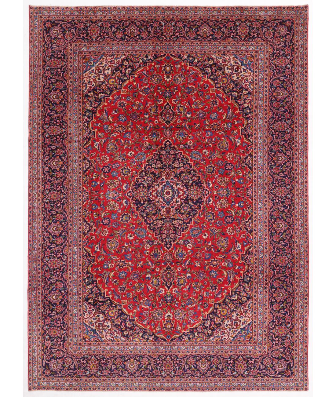 Hand Knotted Persian Kashan Wool Rug - 9'7'' x 13'2'' 9' 7" X 13' 2" ( 292 X 401 ) / Red / Blue