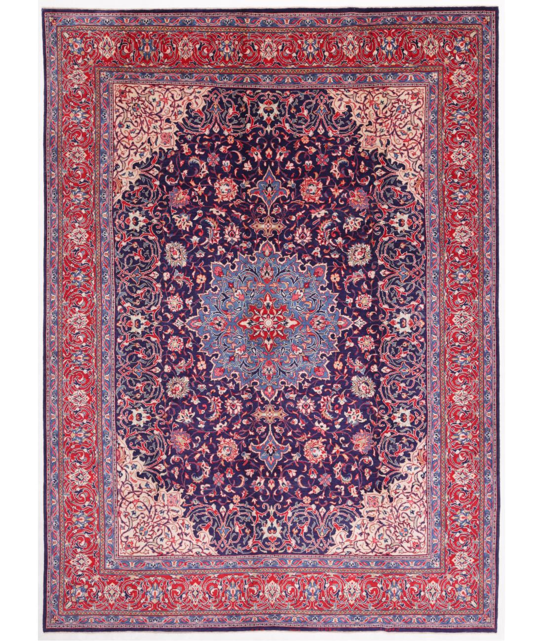 Hand Knotted Persian Sarouk Wool Rug - 9'9'' x 13'2'' 9' 9" X 13' 2" ( 297 X 401 ) / Blue / Red