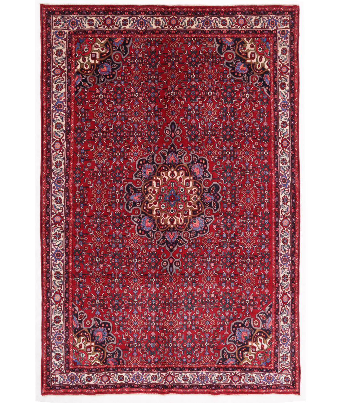 Hand Knotted Persian Bijar Wool Rug - 6'8'' x 10'2'' 6' 8" X 10' 2" ( 203 X 310 ) / Red / Ivory