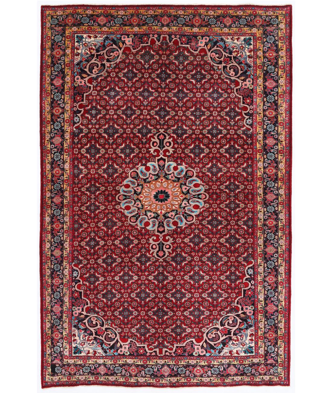 Hand Knotted Persian Bijar Wool Rug - 6'10'' x 10'5'' 6' 10" X 10' 5" ( 208 X 318 ) / Red / Black