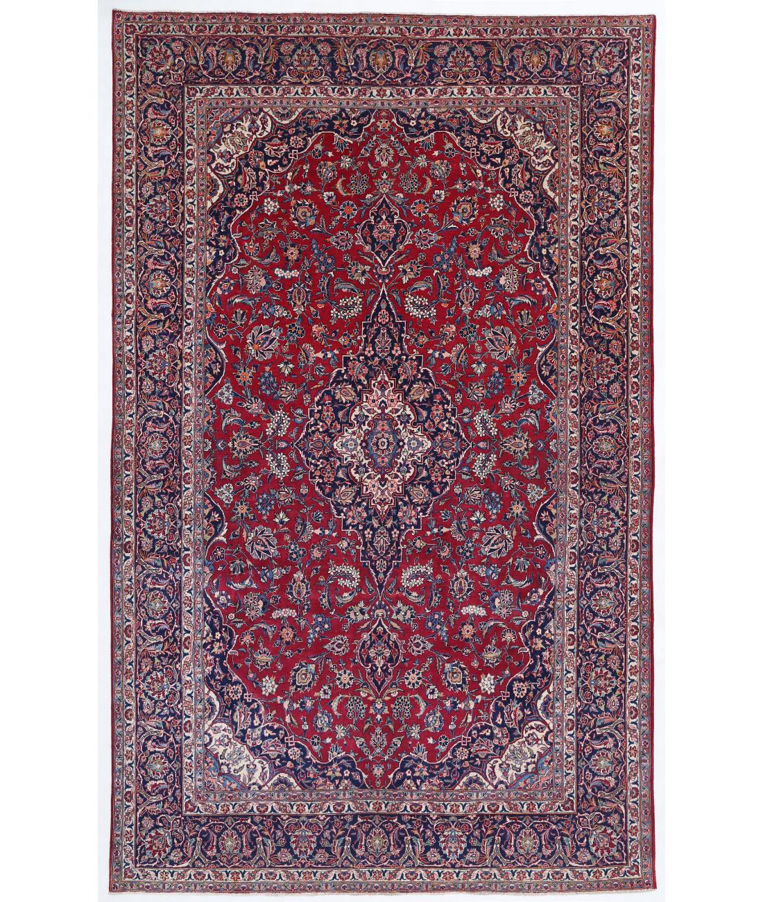 Hand Knotted Persian Kashan Fine Kork Wool Rug - 7'5'' x 12'4'' 7' 5" X 12' 4" ( 226 X 376 ) / Red / Blue