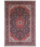 Hand Knotted Persian Kashan Wool Rug - 9'6'' x 13'11'' 9' 6" X 13' 11" ( 290 X 424 ) / Blue / Red