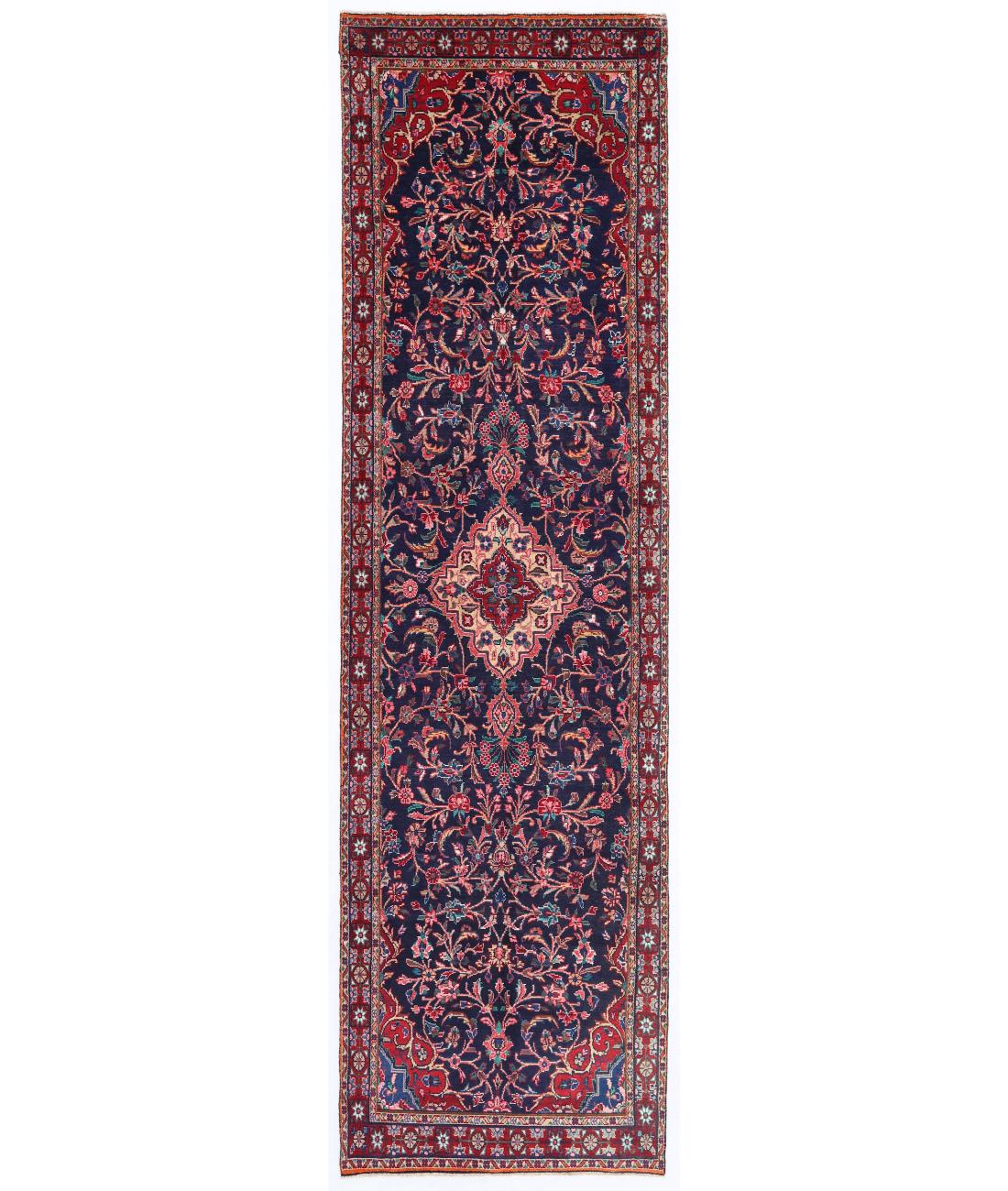 Hand Knotted Persian Hamadan Wool Rug - 3'7'' x 12'10'' 3' 7" X 12' 10" ( 109 X 391 ) / Blue / Red