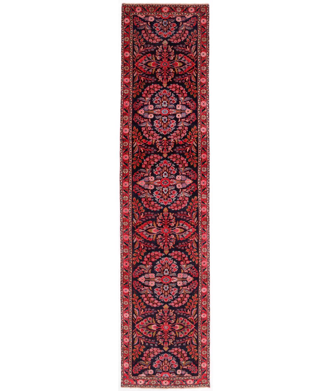 Hand Knotted Persian Lilian Wool Rug - 3'2'' x 13'9'' 3' 2" X 13' 9" ( 97 X 419 ) / Black / Red