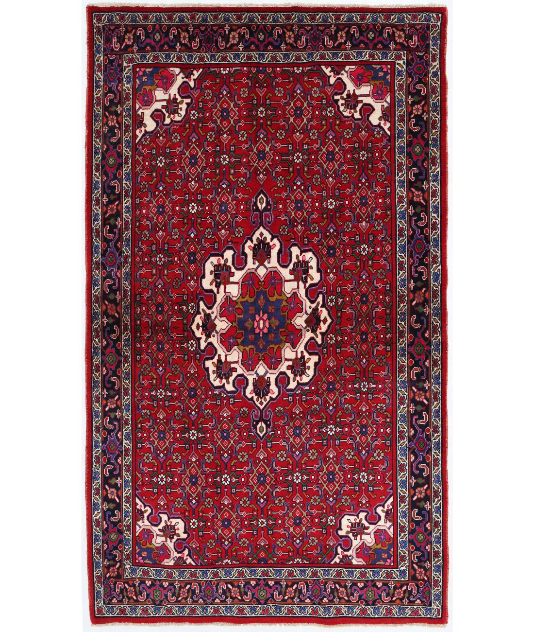 Hand Knotted Persian Bijar Wool Rug - 4'2'' x 7'3'' 4' 2" X 7' 3" ( 127 X 221 ) / Red / Black
