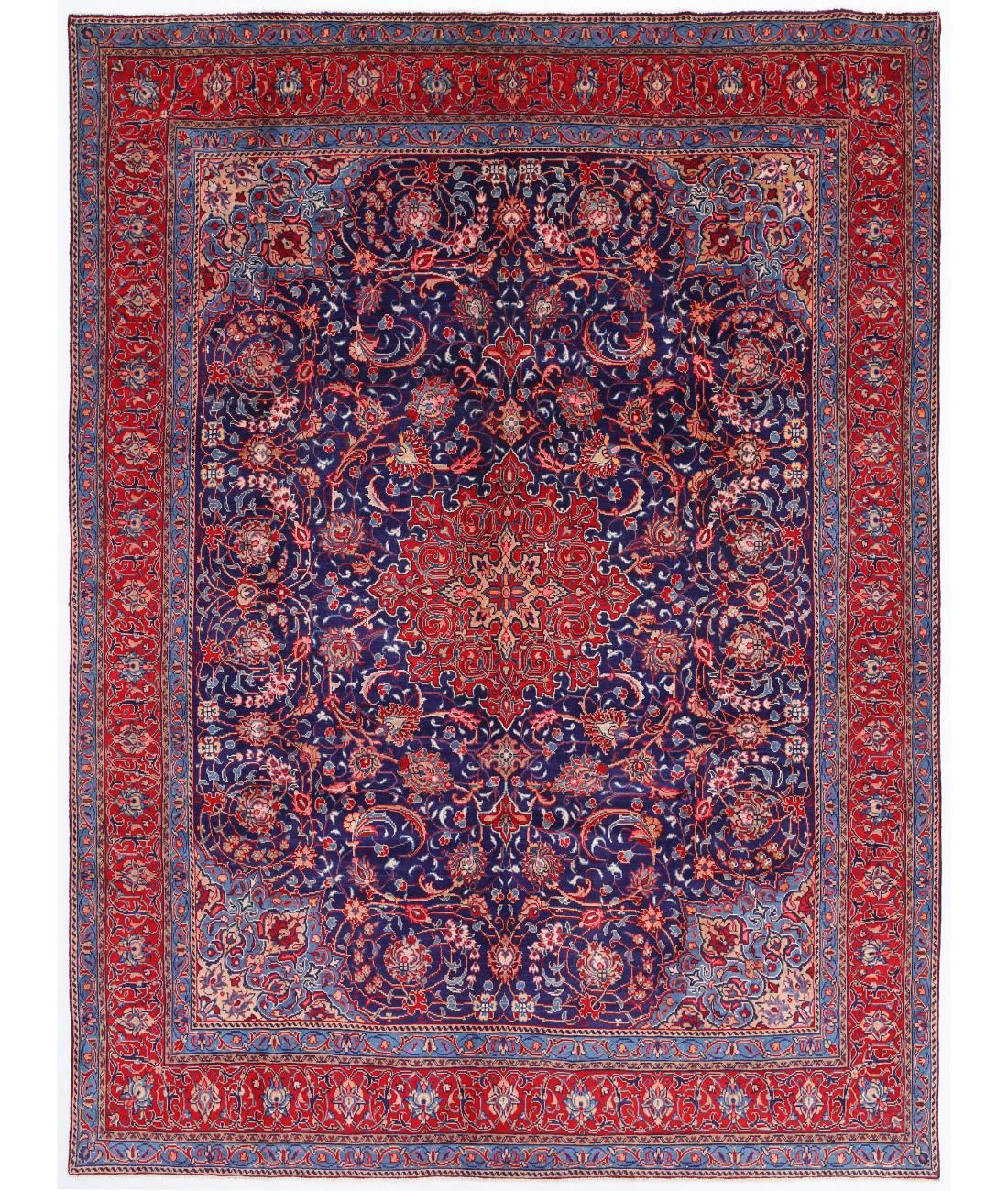 Hand Knotted Persian Lilian Wool Rug - 9'7'' x 12'9'' 9' 7" X 12' 9" ( 292 X 389 ) / Blue / Red