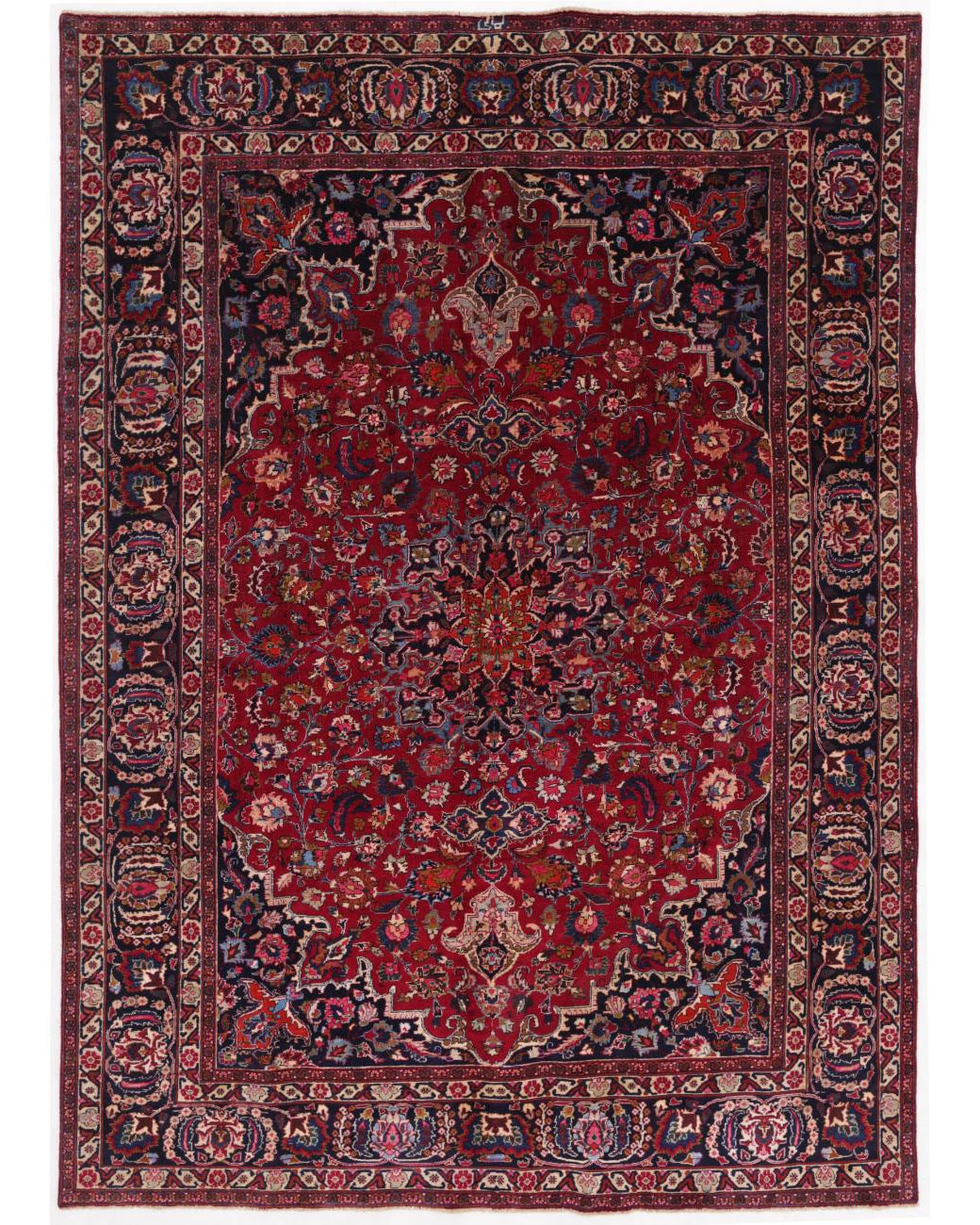 Hand Knotted Persian Mashad Wool Rug - 7'8'' x 10'9'' 7' 8" X 10' 9" ( 234 X 328 ) / Red / Blue