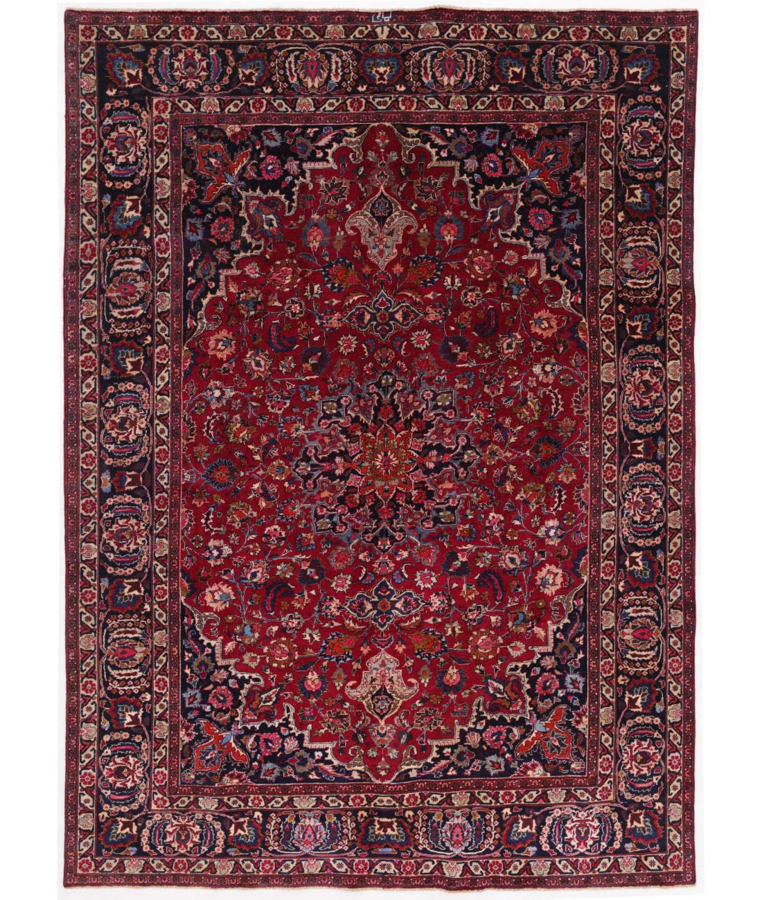 Hand Knotted Persian Mashad Wool Rug - 7'8'' x 10'9'' 7' 8" X 10' 9" ( 234 X 328 ) / Red / Blue