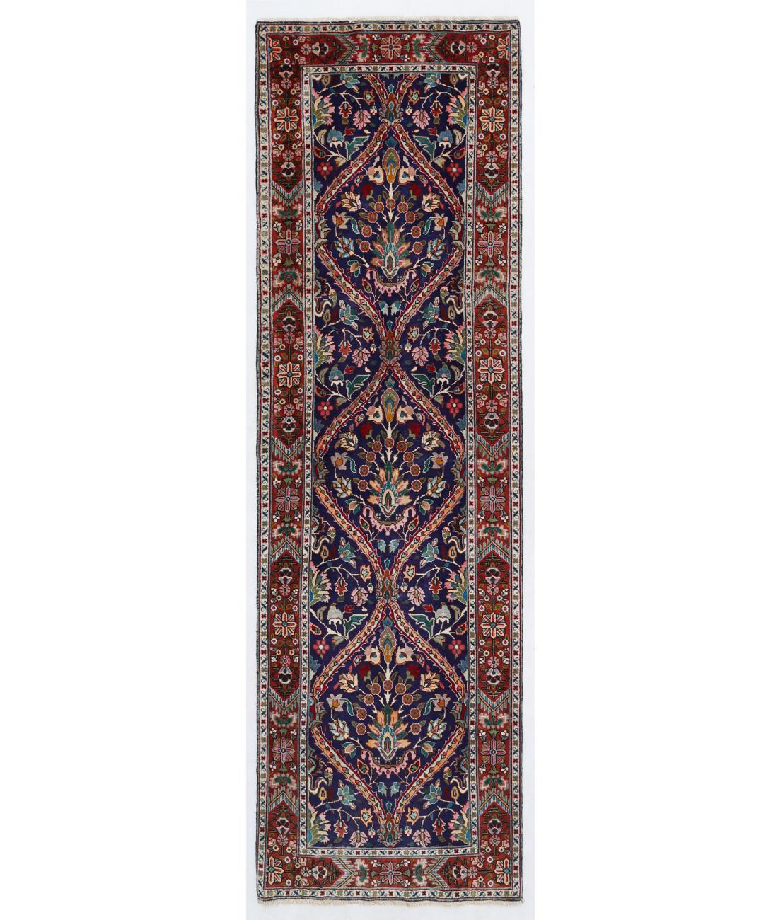 Hand Knotted Persian Tabriz Wool Rug - 3'2'' x 10'10'' 3' 2" X 10' 10" ( 97 X 330 ) / Blue / Red