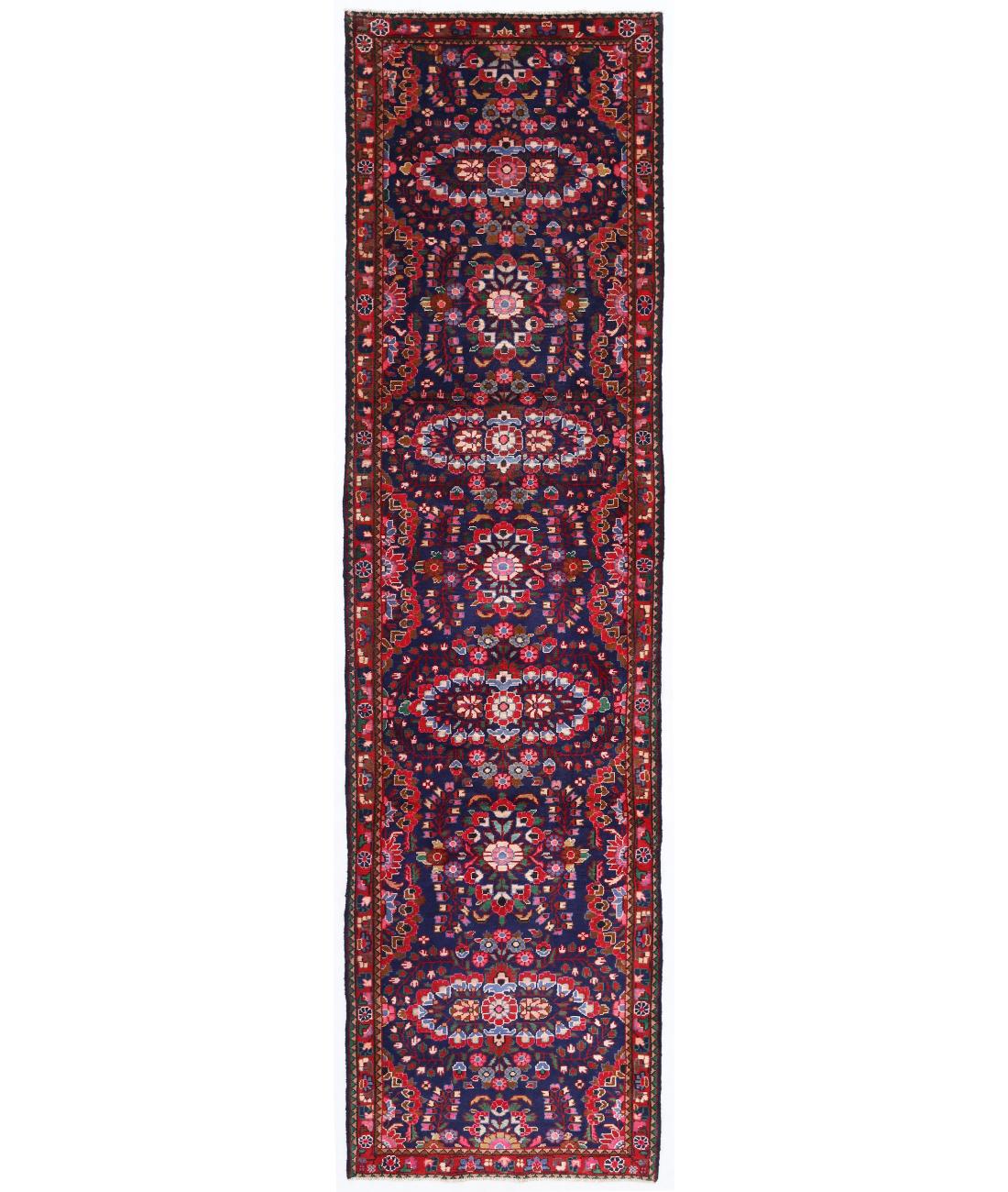 Hand Knotted Persian Lilian Wool Rug - 3'5'' x 12'2'' 3' 5" X 12' 2" ( 104 X 371 ) / Blue / Red