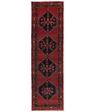 Hand Knotted Persian Hamadan Wool Rug - 3'7'' x 12'6'' 3' 7" X 12' 6" ( 109 X 381 ) / Red / Black