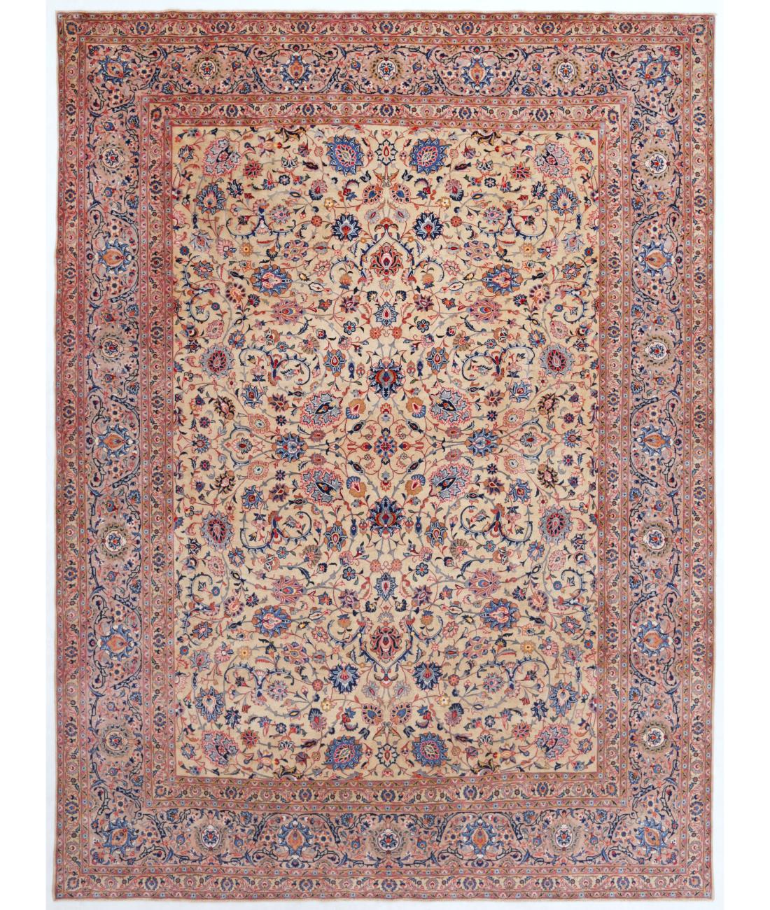 Hand Knotted Persian Kashan Fine Wool Rug - 9'9'' x 13'3'' 9' 9" X 13' 3" ( 297 X 404 ) / Ivory / Taupe