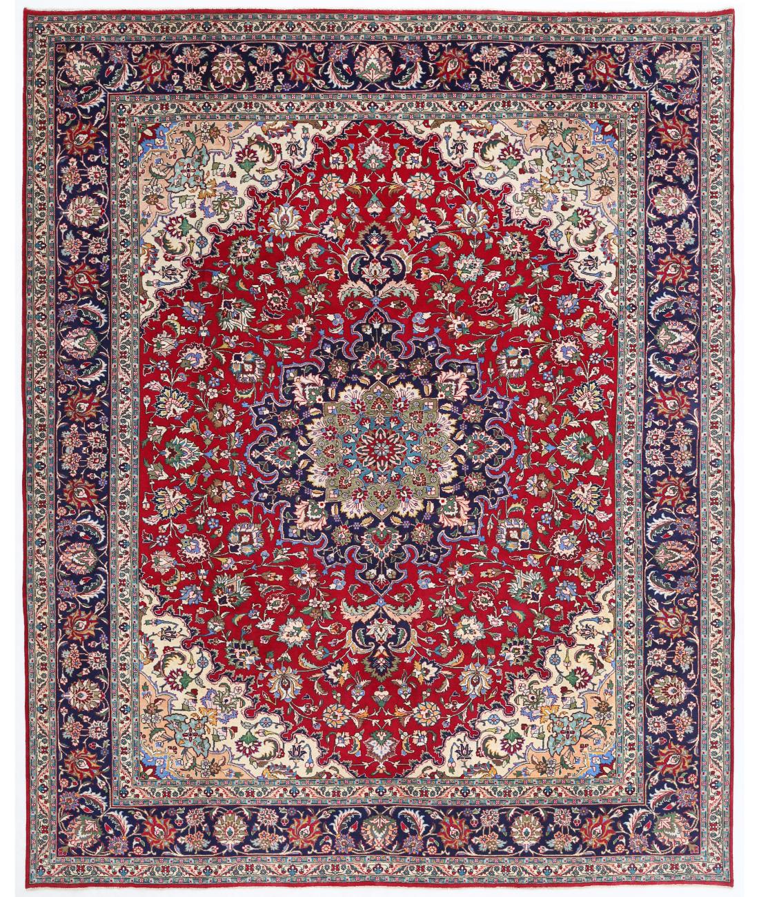 Hand Knotted Persian Tabriz Wool Rug - 9'7'' x 12'1'' 9' 7" X 12' 1" ( 292 X 368 ) / Red / Blue