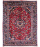 Hand Knotted Persian Mashad Wool Rug - 9'8'' x 12'8'' 9' 8" X 12' 8" ( 295 X 386 ) / Red / Blue