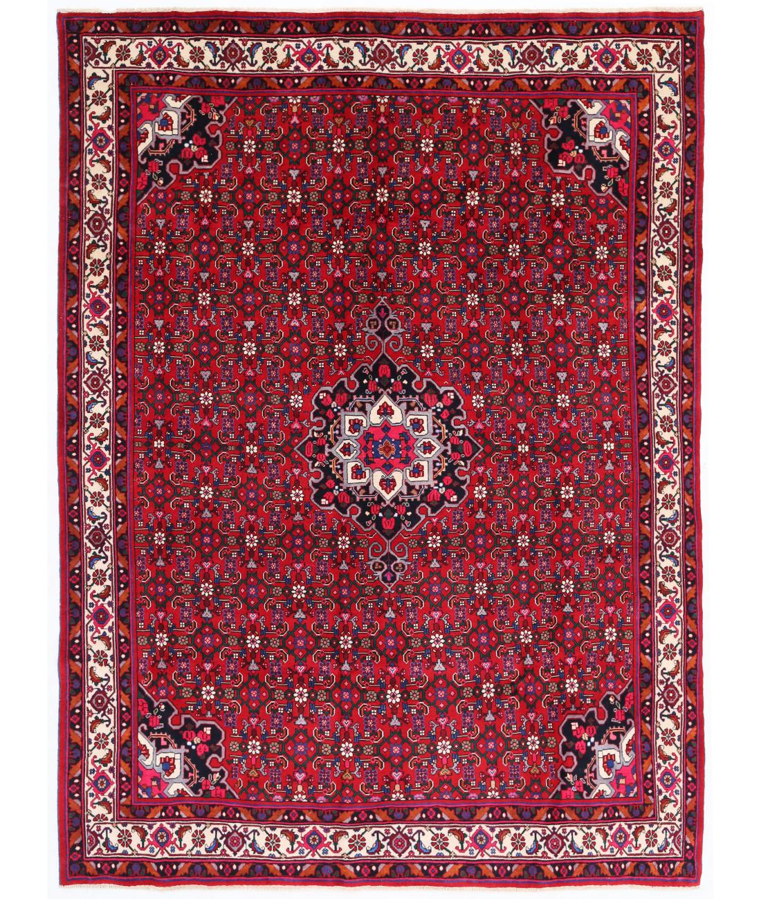 Hand Knotted Persian Bijar Wool Rug - 7'1'' x 9'8'' 7' 1" X 9' 8" ( 216 X 295 ) / Red / Ivory