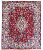 Hand Knotted Persian Mashad Wool Rug - 9'9'' x 12'4'' 9' 9" X 12' 4" ( 297 X 376 ) / Red / Blue