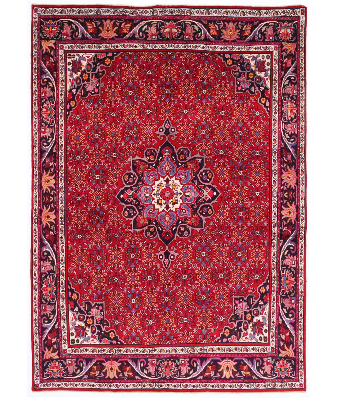Hand Knotted Persian Bijar Wool Rug - 6'8'' x 9'5'' 6' 8" X 9' 5" ( 203 X 287 ) / Red / Black