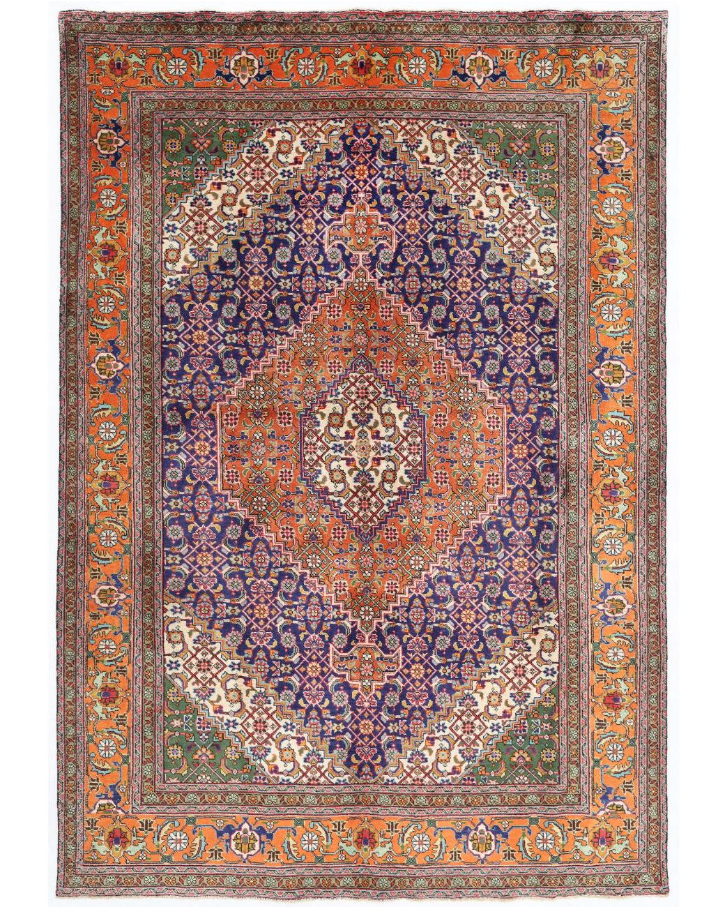 Hand Knotted Persian Tabriz Wool Rug - 6'8'' x 9'9'' 6' 8" X 9' 9" ( 203 X 297 ) / Blue / Gold