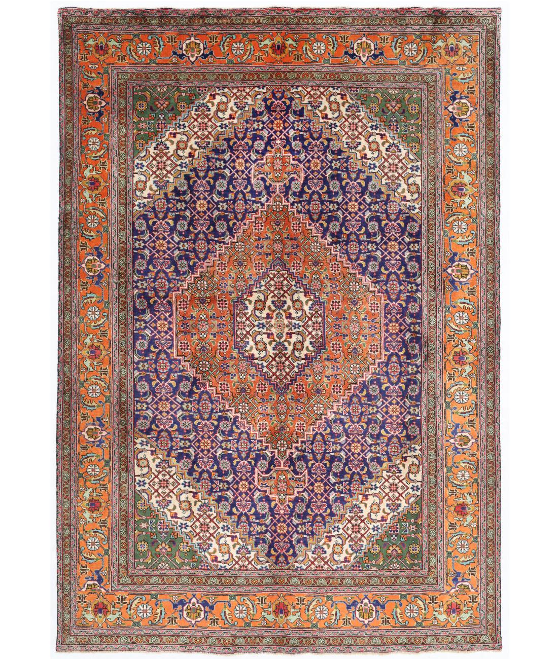 Hand Knotted Persian Tabriz Wool Rug - 6'8'' x 9'9'' 6' 8" X 9' 9" ( 203 X 297 ) / Blue / Gold