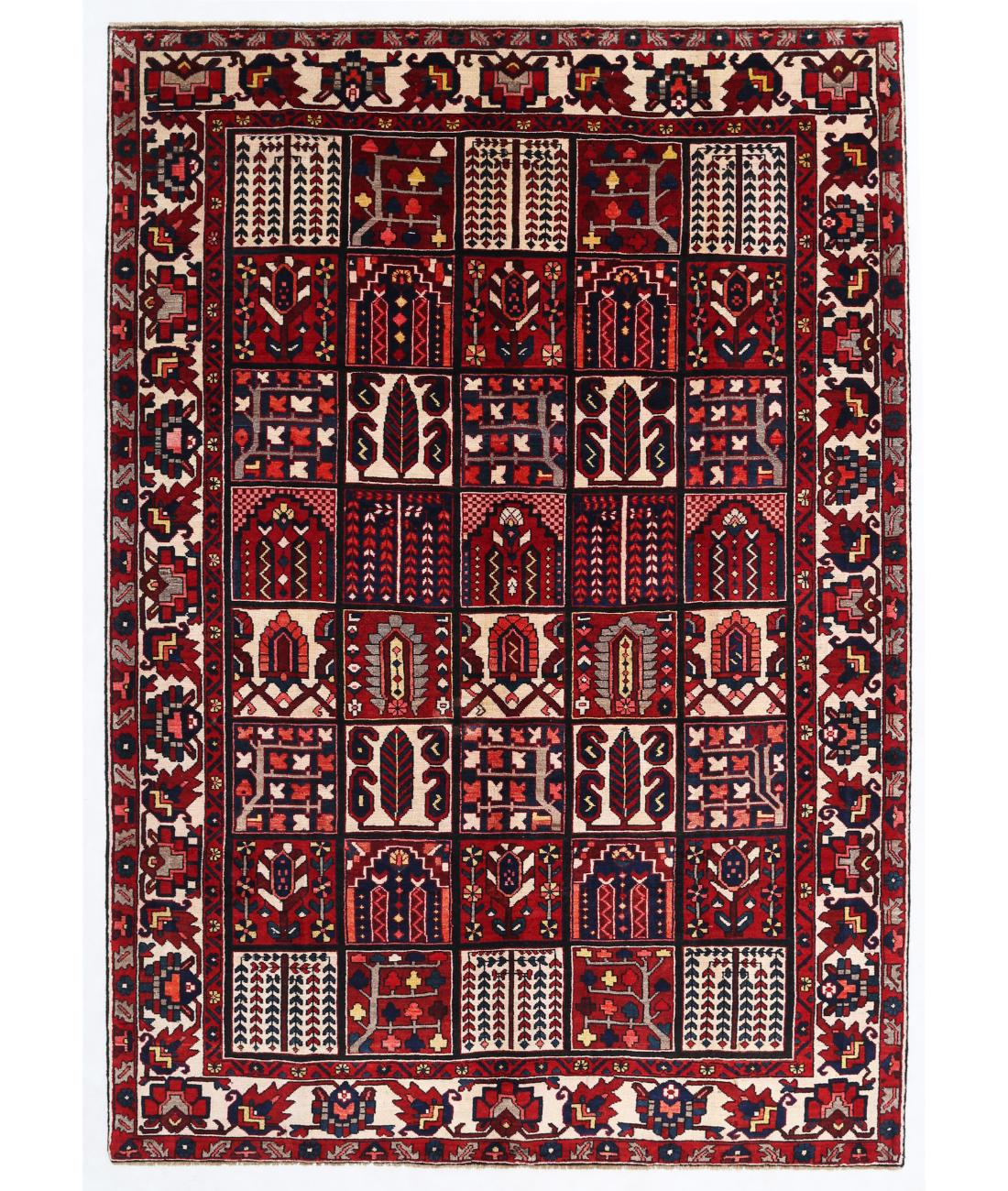 Hand Knotted Persian Bakhtiari Wool Rug - 7'1'' x 10'2'' 7' 1" X 10' 2" ( 216 X 310 ) / Red / Ivory