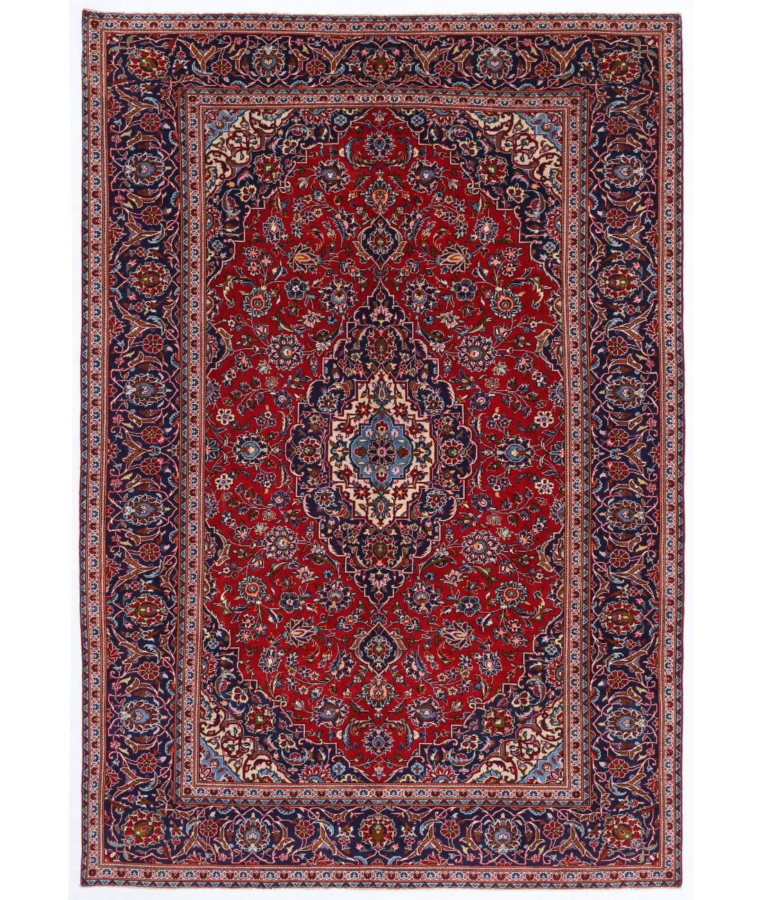 Hand Knotted Persian Kashan Wool Rug - 7'10'' x 11'6'' 7' 10" X 11' 6" ( 239 X 351 ) / Red / Blue