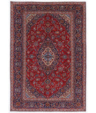 Hand Knotted Persian Kashan Wool Rug - 7'10'' x 11'6'' 7' 10" X 11' 6" ( 239 X 351 ) / Red / Blue