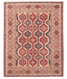 Hand Knotted Royal Kazak Wool Rug - 7'10'' x 10'0'' 7' 10" X 10' 0" ( 239 X 305 ) / Ivory / Red