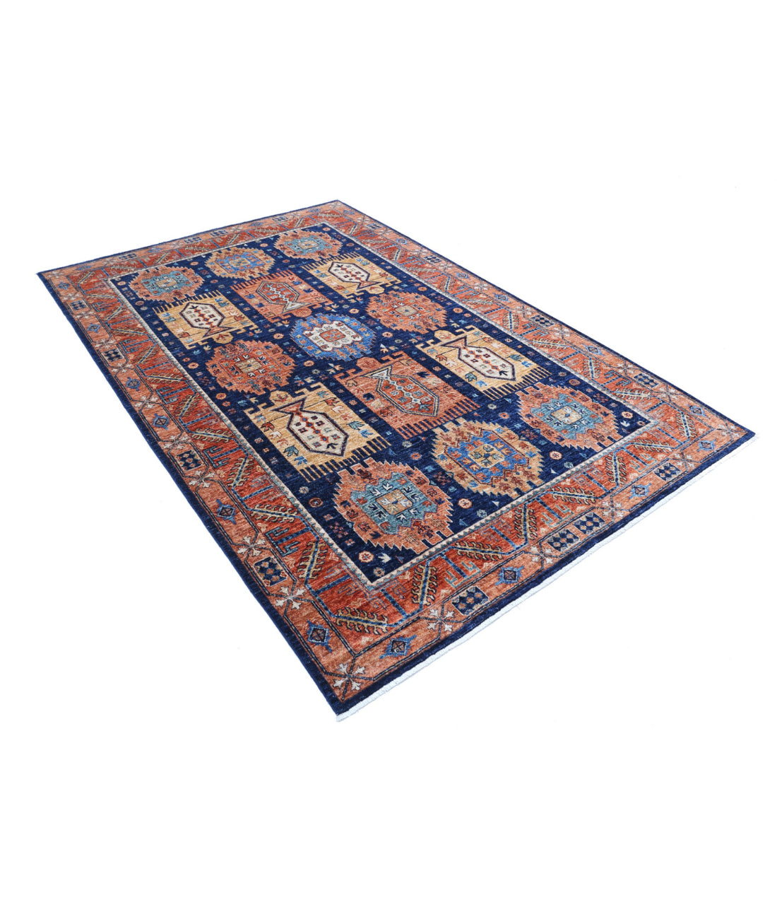 Humna 5'9'' X 8'10'' Hand-Knotted Wool Rug 5'9'' x 8'10'' (173 X 265) / Blue / Rust