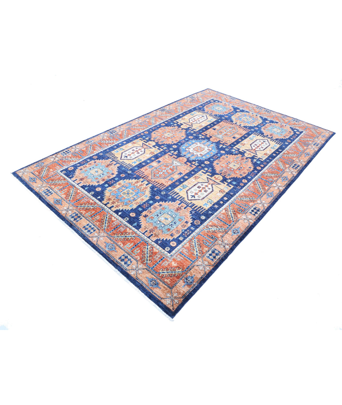 Humna 5'9'' X 8'10'' Hand-Knotted Wool Rug 5'9'' x 8'10'' (173 X 265) / Blue / Rust